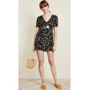 Free People Jinx Tie Romper Women Size 2 Black Floral Zip Back